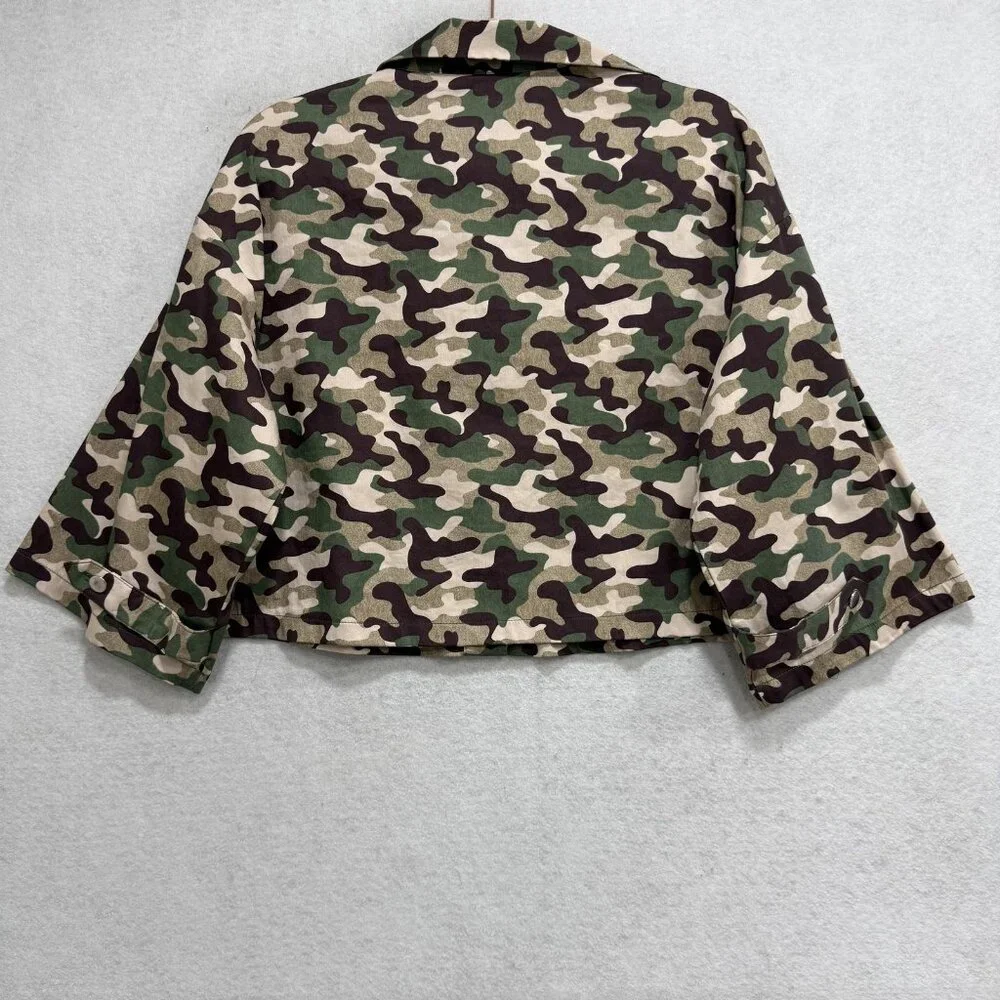 Zara Camo Shirt Skirt Set Womens XS Green Camouflage 2 Piece Military Utility - Picture 7 of 16